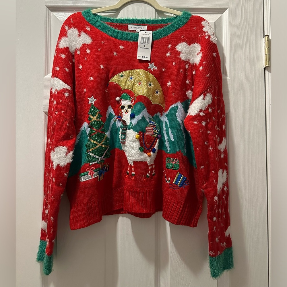 Ugly Christmas Sweater with a Llama - Juniors Size L